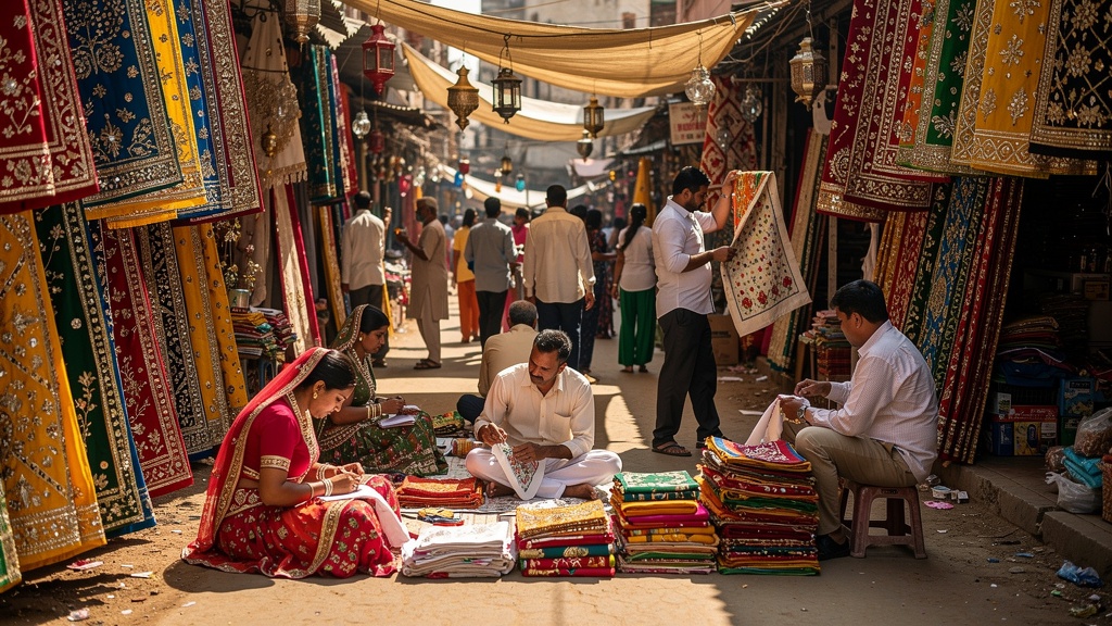 Colourful traditional handicrafts and textiles market in Sanand Gujarat